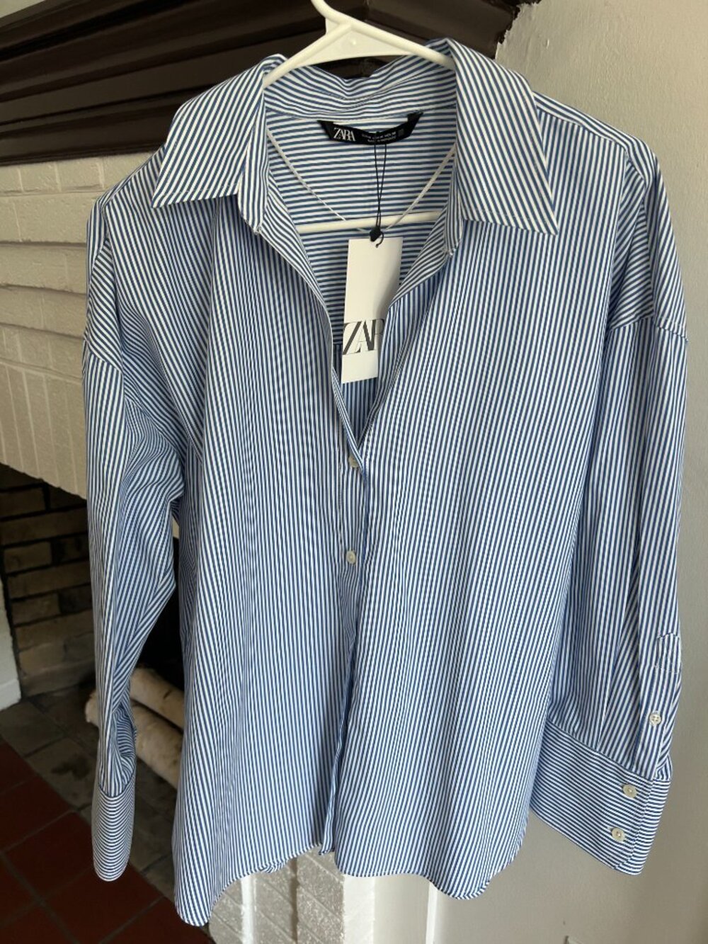 Zara White and Blue Stripes Button Down Shirt Size M NEW (oversize)